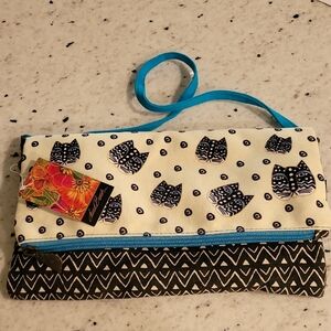 Laurel Burch Cat Print Clutch with Blue Accents